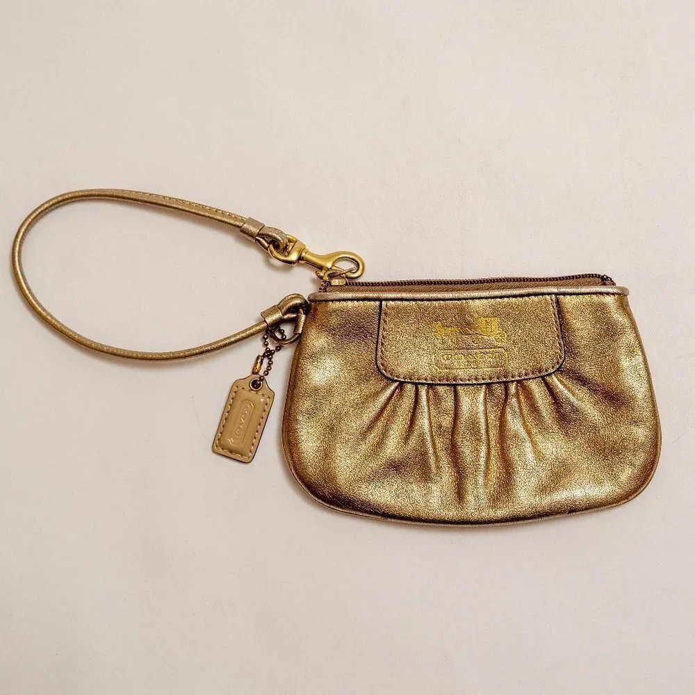 Coach Y2K Gold Leather Wristlet